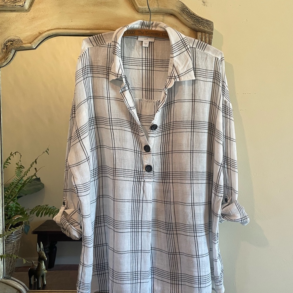 J. Jill Black and White Plaid Popover